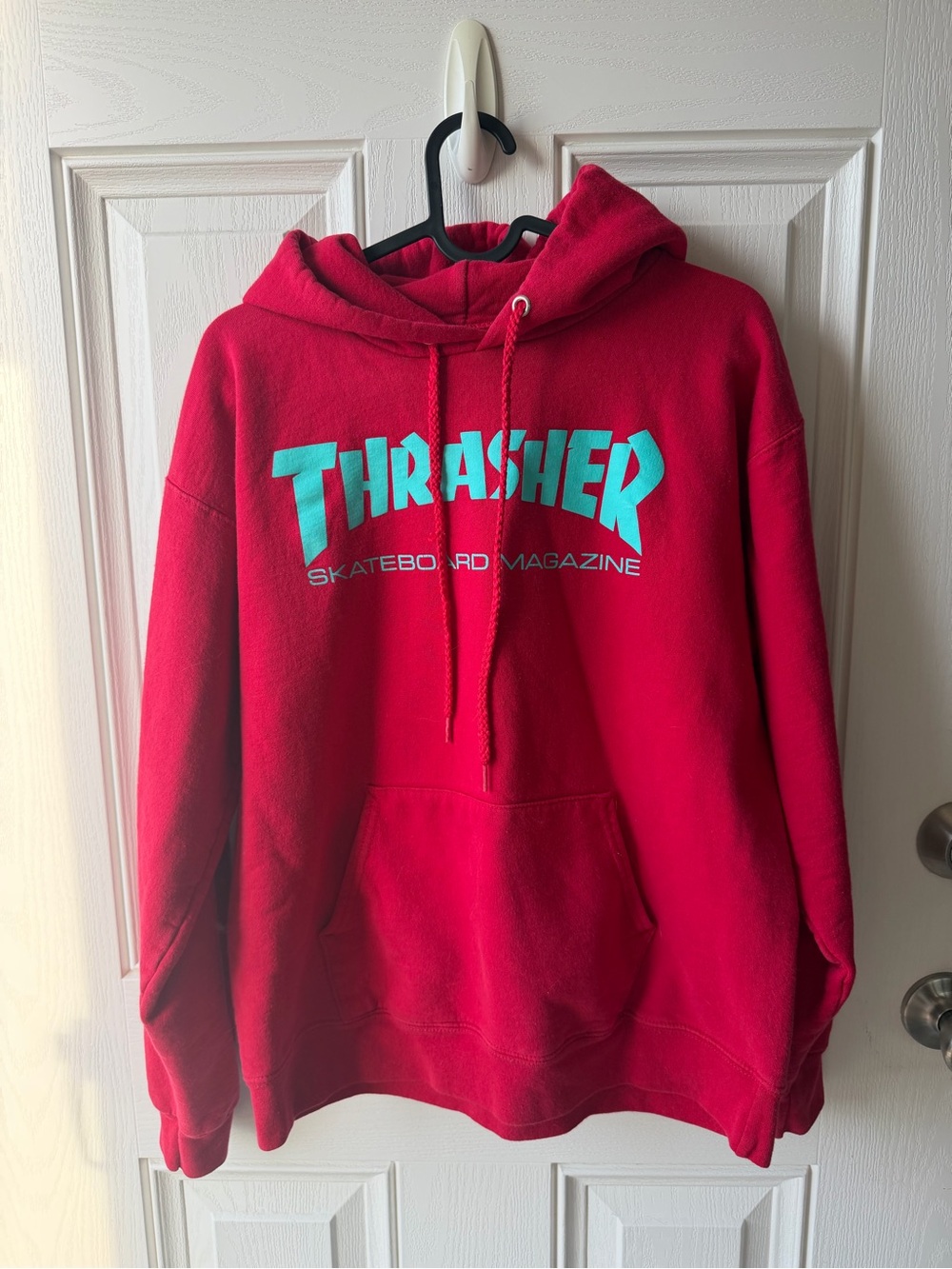 Thrasher skateboard magazine Red Hoodie with Teal Graphic